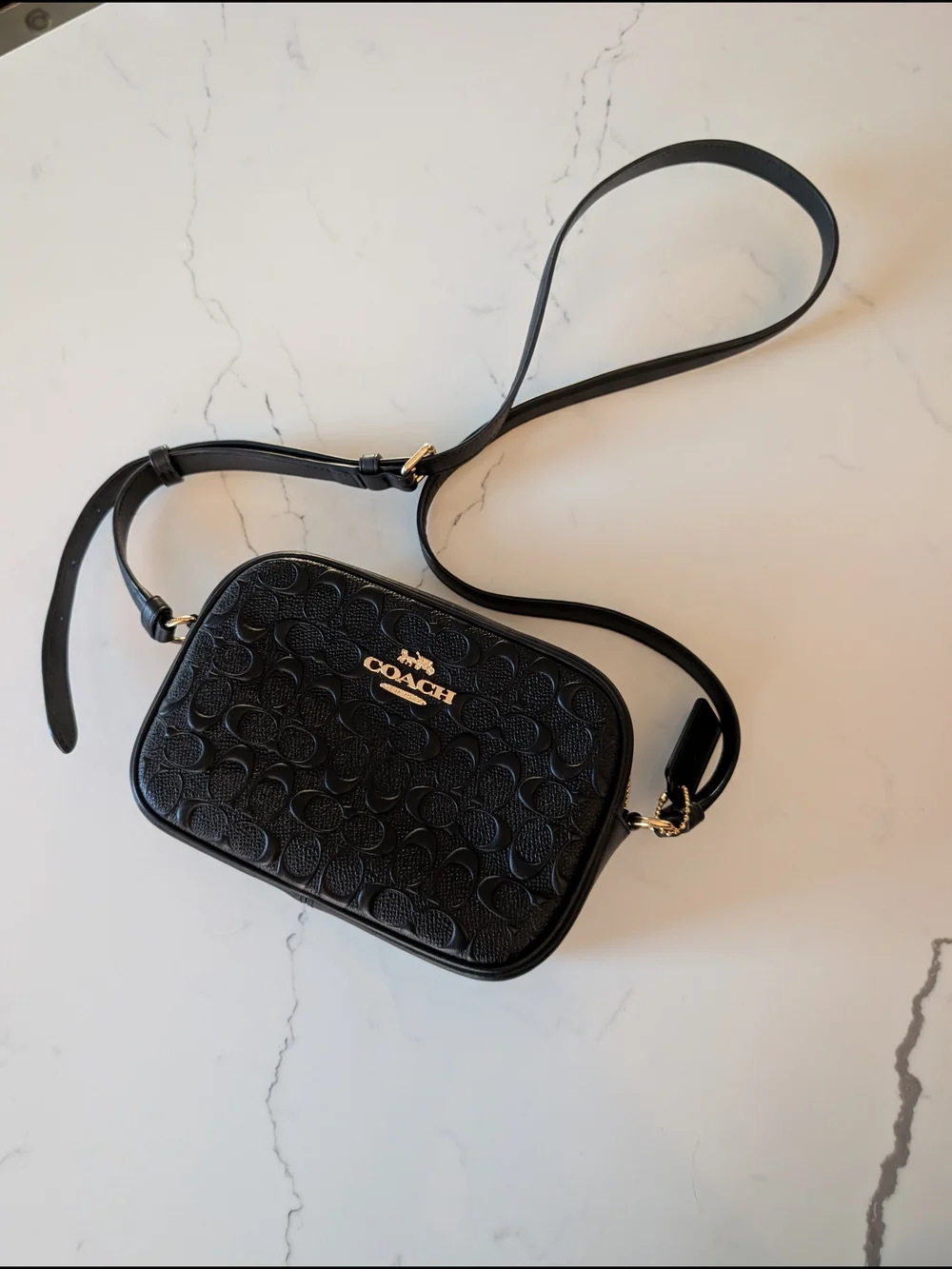 Coach Black Embossed Leather Crossbody Mini Jamie Camera Bag